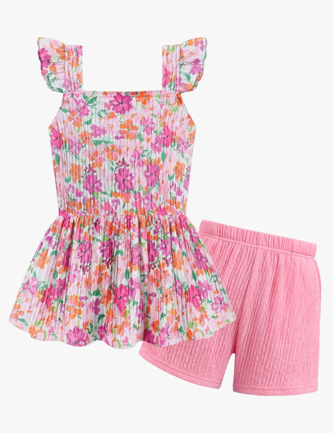 [2-7Y] Arshiner Toddler Girl 2 Piece Outfit Ruffle Top and Shorts Set