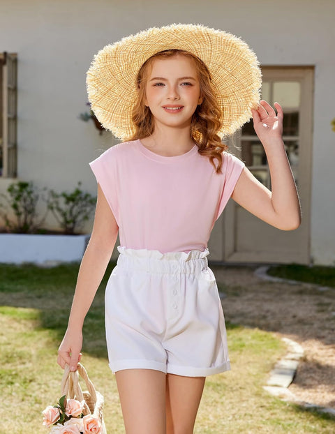 Arshiner Girls T Shirts Cap Sleeves Casual Summer Tops Tank Tee