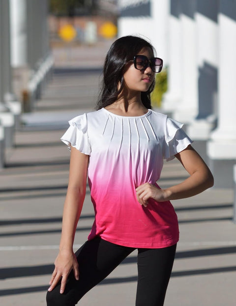 Arshiner Girls T Shirts Ruffle Short Sleeve Pleated Casual Tops