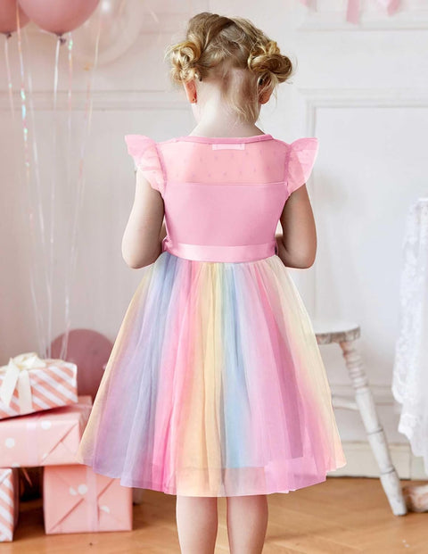 [2-8Y] Arshiner Toddler Girls Tutu Dress Contrast Mesh Party Dresses