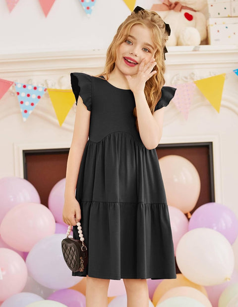 【2-8Y】Arshiner Toddler Dress Girls Backless Tiered Dresses with Pockets