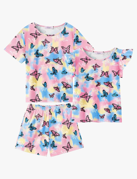 [4Y-12Y] Arshiner Girls Pajamas Set Short Sleeve Pjs 3PCS Lounge Sets