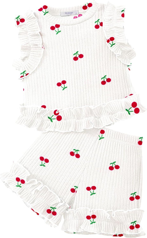 Arshiner Toddler Girls Clothes Ribbed Knit Ruffle Sleeveless Tops and Shorts with Pockets Cute Summer 2 Pieces Short Sets