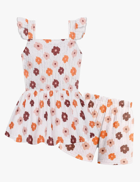 [2-7Y] Arshiner Toddler Girl 2 Piece Outfit Ruffle Top and Shorts Set