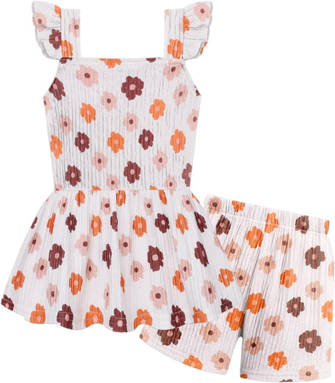 Arshiner Toddler Girl Clothes 2 Piece Summer Outfit Ruffle Sleeveless Top and Shorts Set with Pockets 2-7Y