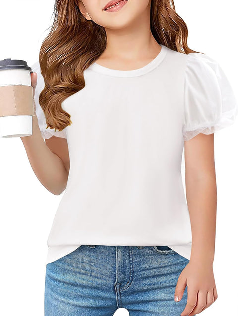 Arshiner Girls Shirts Mesh Puff Short Sleeves Tee Tops