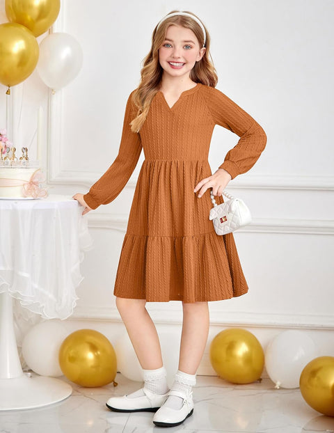 Arshiner Girls Dresses Lantern Long Sleeve Casual Dress