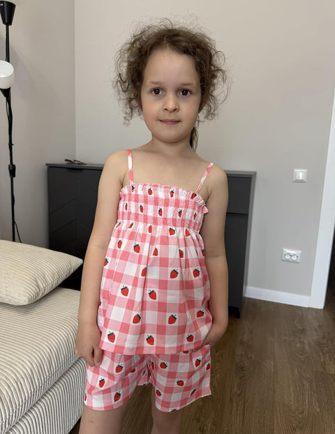 【2-8Y】Arshiner Toddler Girls 2 Piece Outfits Ruffle Hem Camisole & Shorts Set