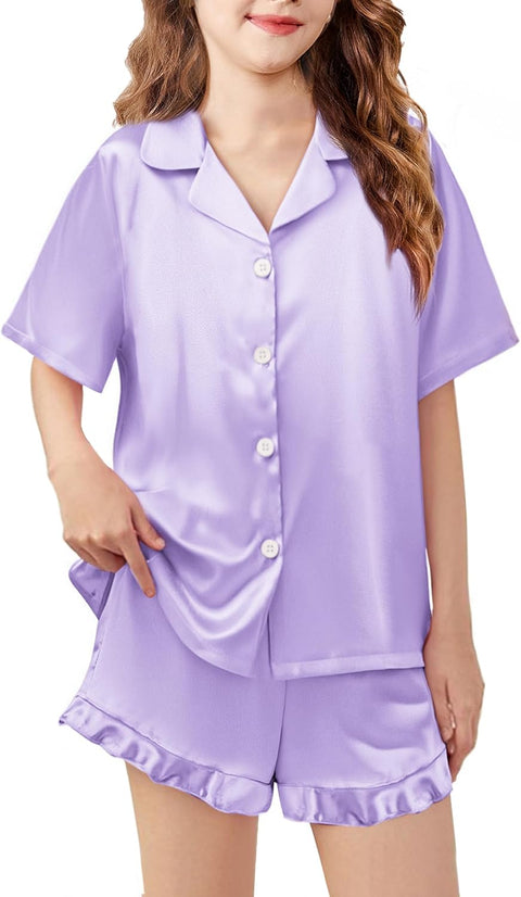 Arshiner Girls Pajamas Silk Satin Pajama Set