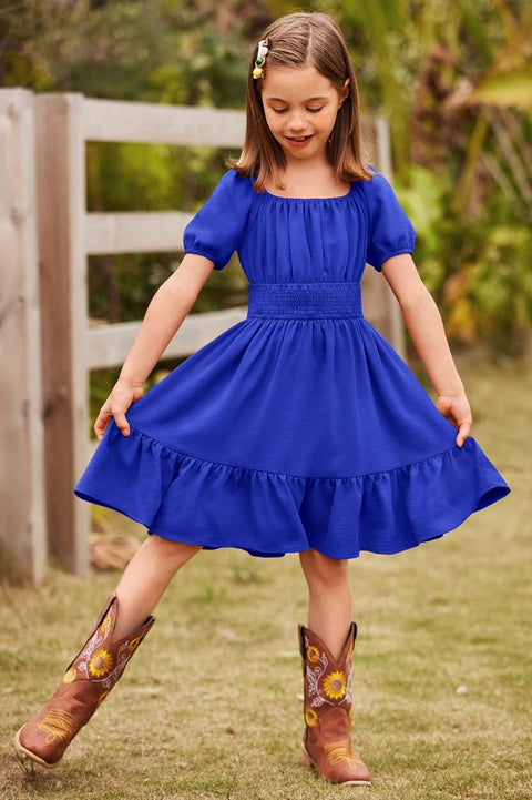 Arshiner Girls Tie Back Short Sleeve Ruffle Hem Off Shoulder Dresses