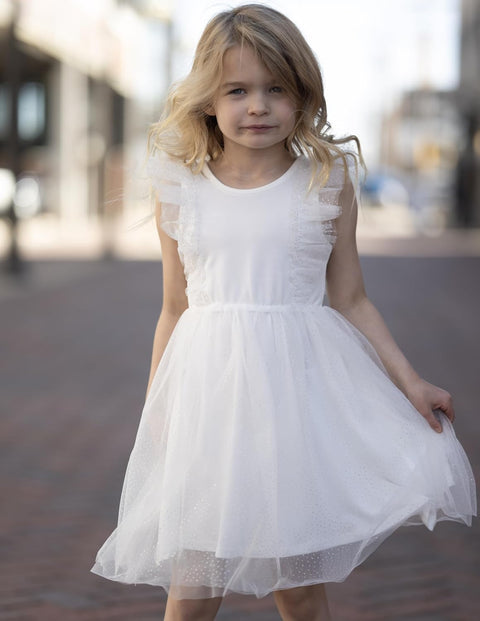 【2-8Y】Arshiner Toddler Dress Ruffle Sleeve V-Back Tie Waist Girl Dresses