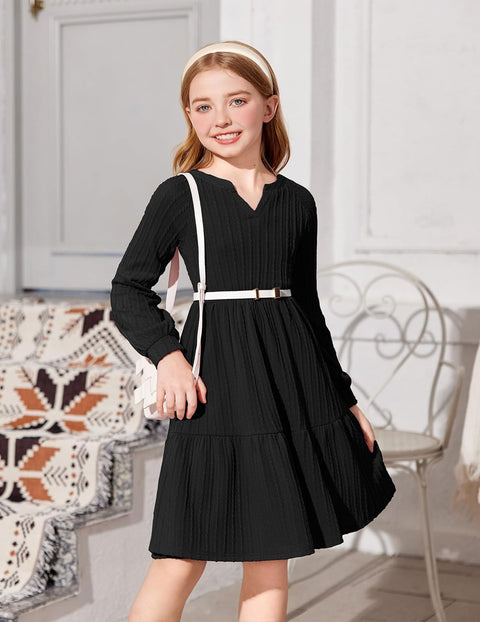 Arshiner Girls Dresses Lantern Long Sleeve Casual Dress