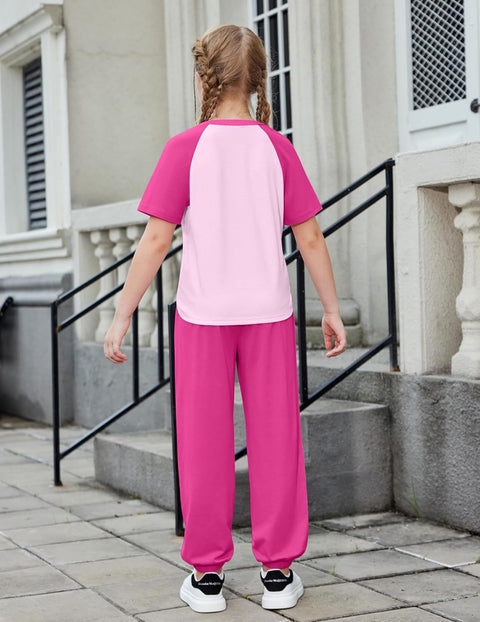 Arshiner Girls 2 Piece Outfits Short Sleeve Tops and Jogger Set