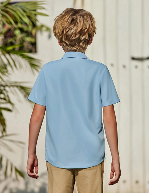 Arshiner Boys Short Sleeve Dress Shirts Solid Button Down Shirts