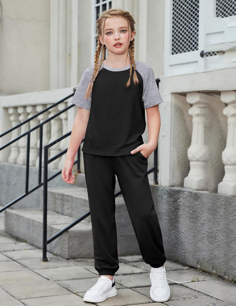 Arshiner Girls 2 Piece Outfits Short Sleeve Tops and Jogger Set