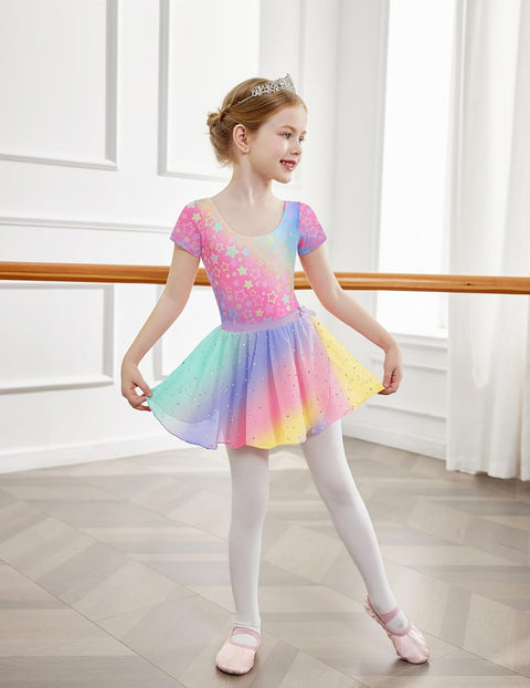 Arshiner Girls Sequin Ballet Leotards Combo Irregular Hem Dance Dresses