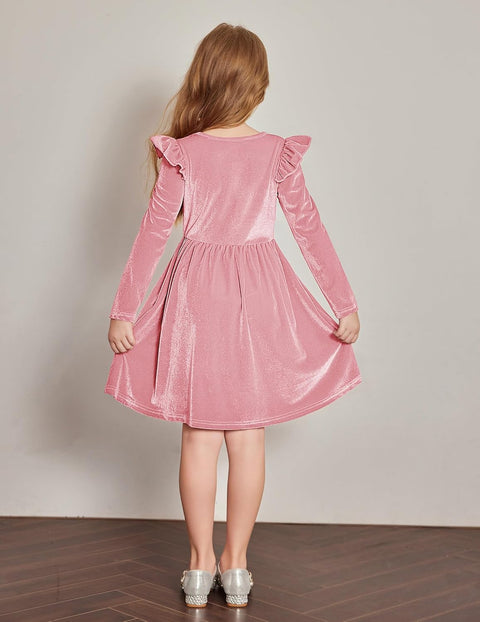 Arshiner Toddler Velvet Dress Little Girls Ruffle Dresses