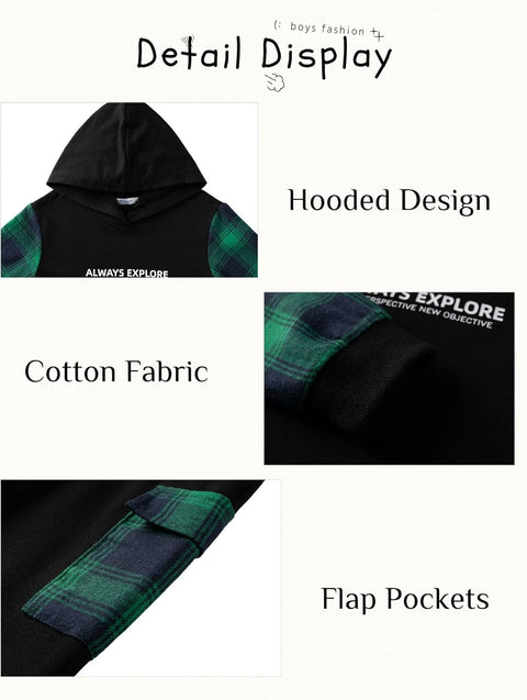 Arshiner Boys Plaid & Letter Graphic Hoodie Sweatshirt and Sweatpants