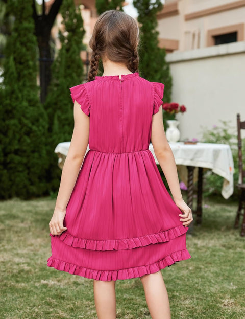 Arshiner Girls Dresses Summer Boho Crewneck Ruffle Hem Elegant Dress