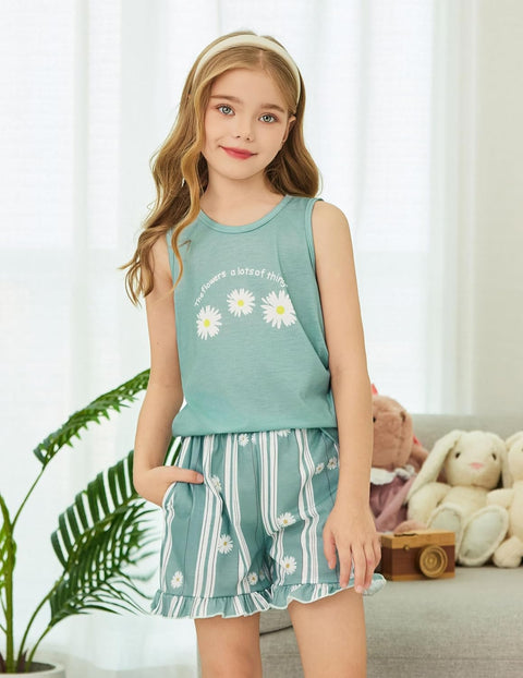 Arshiner Girls Pajamas Ruffle Sleepwear Tank Top and Shorts Set Pjs Outfit