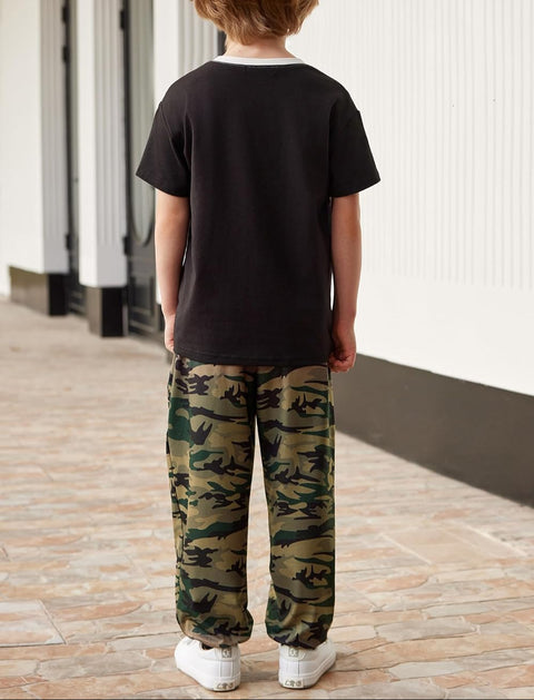 Arshiner Boy's Pants Set - 2 Piece ColorBlock T-Shirt and Pants