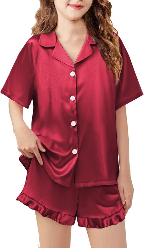 Arshiner Girls Pajamas Silk Satin Pajama Set