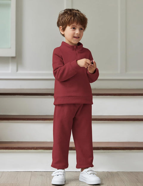 Arshiner Toddler Boys Letter Embroidery Half Zip Sweatshirt & Pants Set