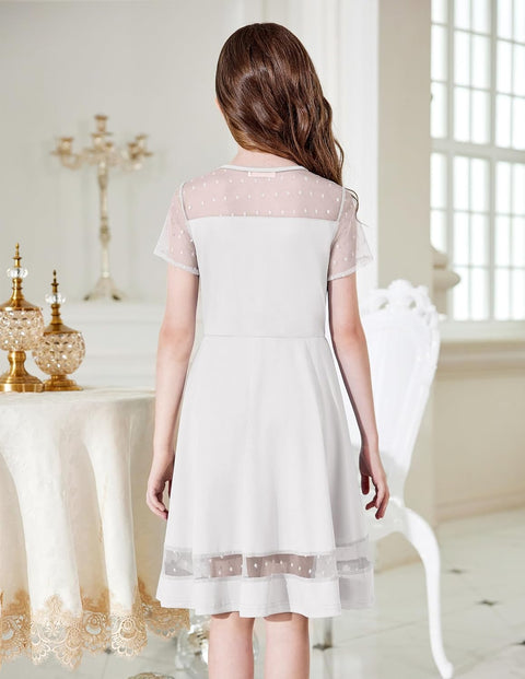 Arshiner Tween Girls Dress Formal Contrast Mesh Short Sleeve A Line Party Dresses