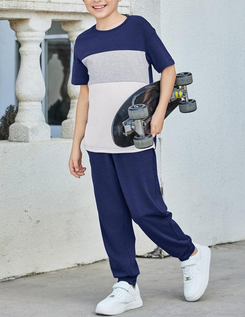 Arshiner Boy's Pants Set - 2 Piece ColorBlock T-Shirt and Pants