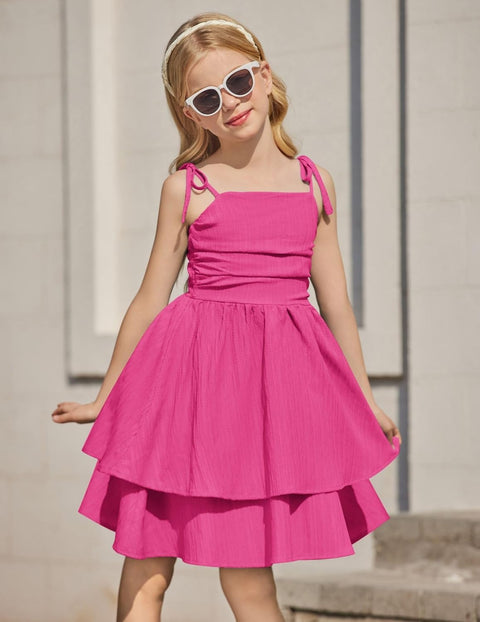 Arshiner Girls Dresses Flowy Tiered Ruched Smocked Back Midi Sundress