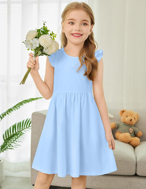 Arshiner Toddler Dress Girls Summer Ruffle Sleeve Backless Dresses Casual Sundress with Pockets 2-8Y