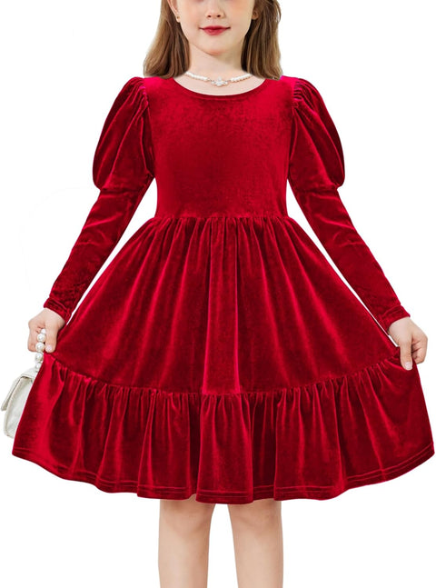 Arshiner Toddler Velvet Dress Girls Puff Party Ruffle Dresses