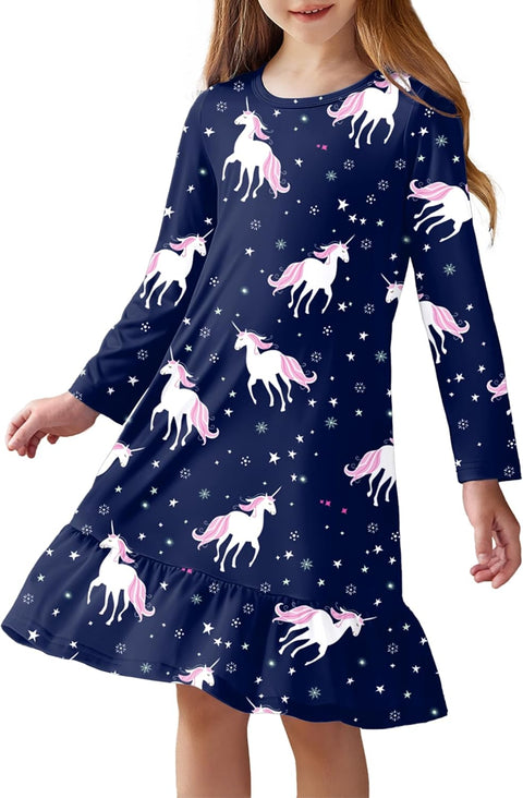 Arshiner Girls' Sleepwear Long Sleeve Cute Nightie Pajama Dress