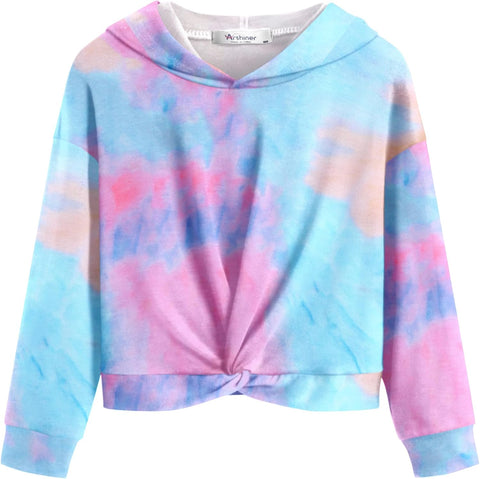 Arshiner Girls Hoodie Twist Front Tie Dye Hooded Sweatshirt