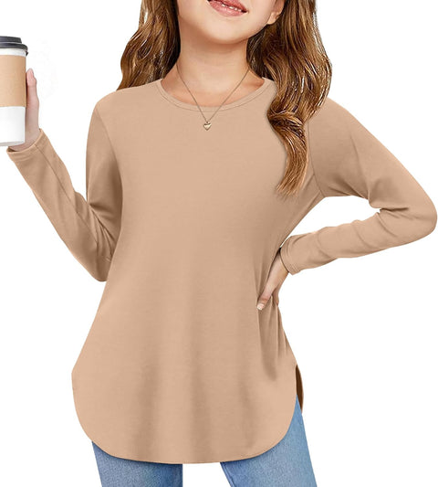 Arshiner Girls Long Sleeve T Shirts Hem Side Soft Tops