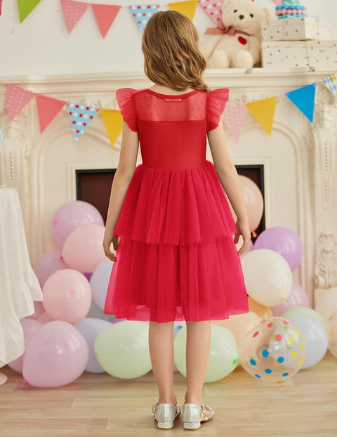 Arshiner Toddler Girls Tutu Sundress Ruffle Sleeve Double Fluffy Tiered Dresses