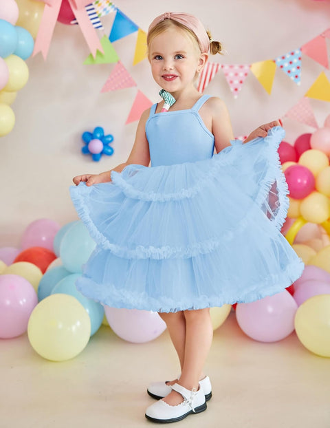 Arshiner Toddler Girls Tulle Dress Tiered Ruffle Fluffy Tutu Dresses 2-8 Years