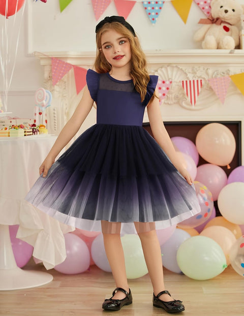Arshiner Toddler Girls Tutu Sundress Ruffle Sleeve Double Fluffy Tiered Dresses