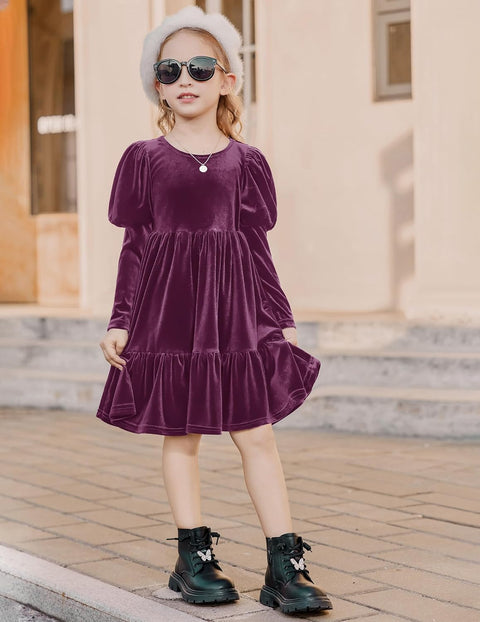 Arshiner Toddler Velvet Dress Girls Puff Party Ruffle Dresses