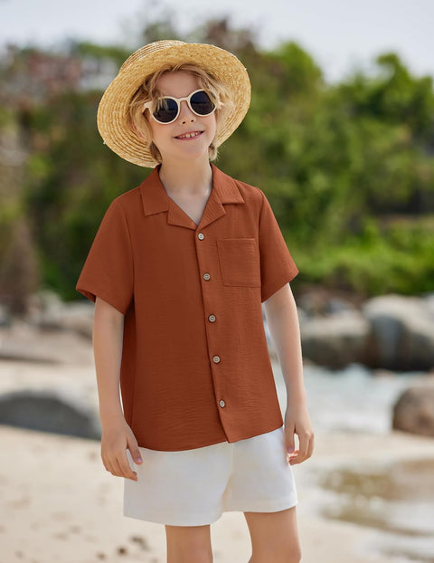 Arshiner Boys Short Sleeve Button Down Shirt 4-12 Years