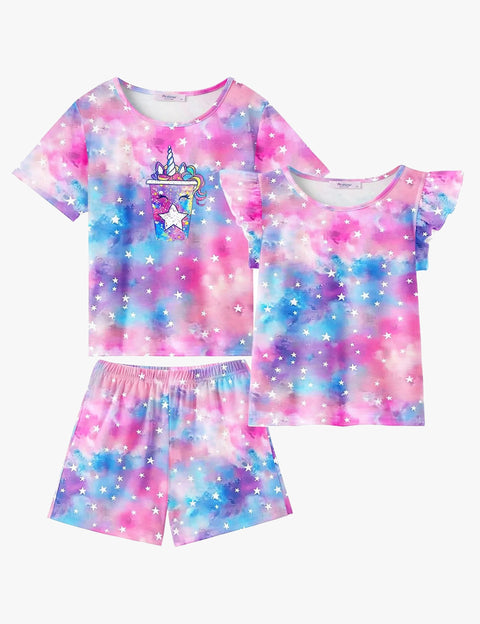 [4Y-12Y] Arshiner Girls Pajamas Set Short Sleeve Pjs 3PCS Lounge Sets
