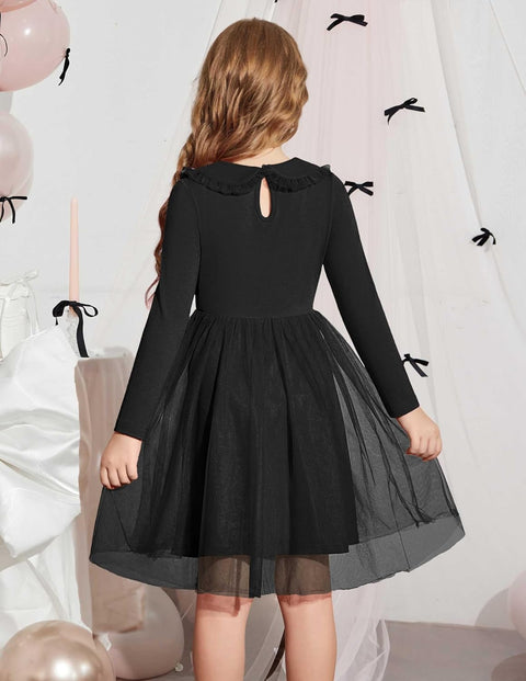 Arshiner Tutu Dress Girls Long Sleeve Peter Pan Collar Party Dresses