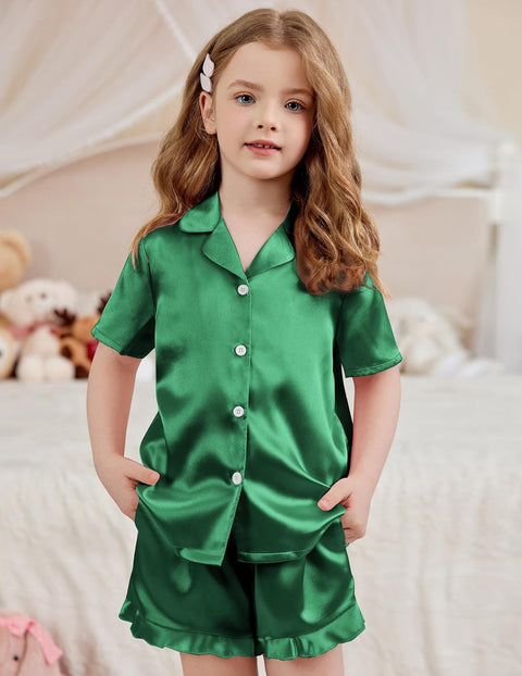Arshiner Girls Pajamas Silk Satin Pajama Set