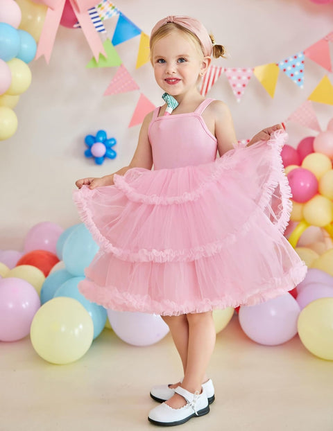 Arshiner Toddler Girls Tulle Dress Tiered Ruffle Fluffy Tutu Dresses 2-8 Years