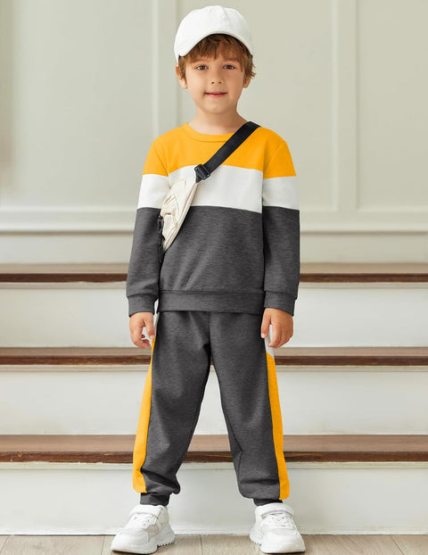 Arshiner Boys 2 Piece Outfit Color Block Sweatshirt & Sweatpants