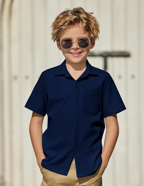 Arshiner Boys Short Sleeve Dress Shirts Solid Button Down Shirts