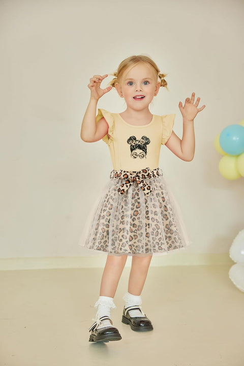 Arshiner Toddler Girls Skirt Set Ruffle Sleeve Tops and Belt Tutu Skirts