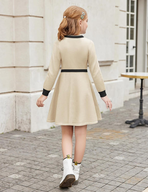 Arshiner Girls Sweater Dress Long Sleeve Button Knit Dresses
