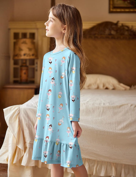Arshiner Girls' Sleepwear Long Sleeve Cute Nightie Pajama Dress