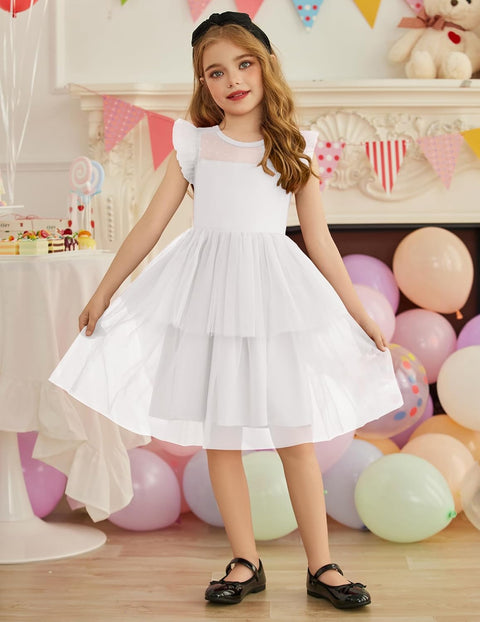 Arshiner Toddler Girls Tutu Sundress Ruffle Sleeve Double Fluffy Tiered Dresses